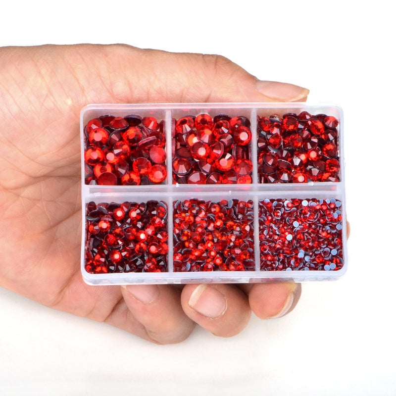 LPBeads 6400 Pieces Siam and Mix Color Hotfix Rhinestones Flat Back 5 Mixed Sizes Crystal Round Glass Gems with Tweezers and Picking Rhinestones Pen - Image 3